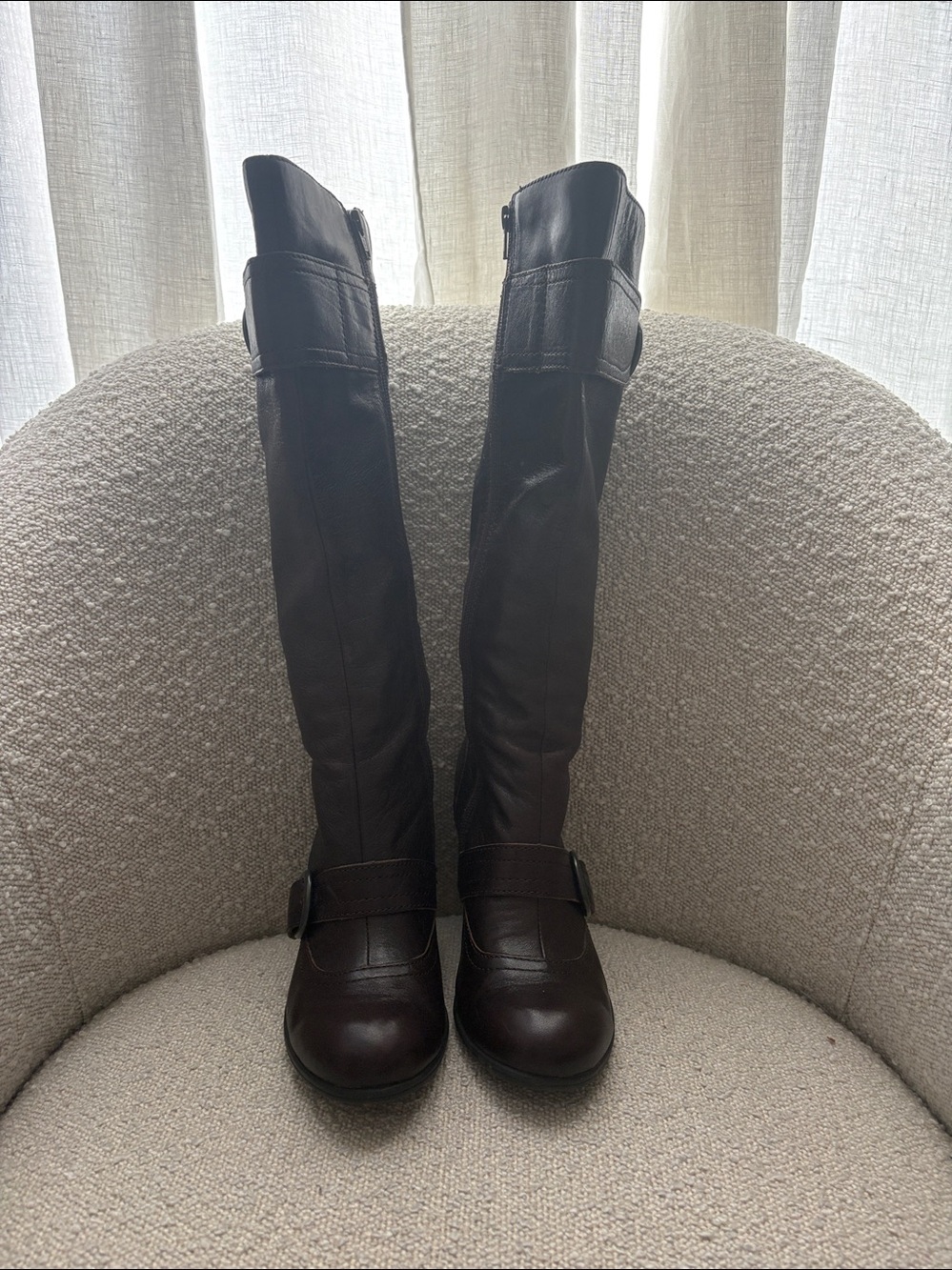 BORN Knee High Leather Riding Boots - Dark Brown